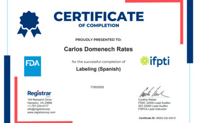 30 JULIO 2025. Obtención de certificado reconocido por la FDA